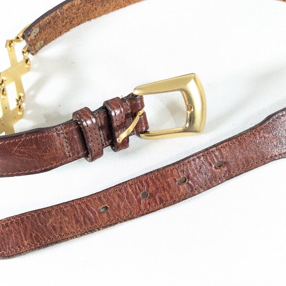 Kudos genuine leather belt chestnut brown + gold tone XXX accents made in Spain - Picture 3 of 11